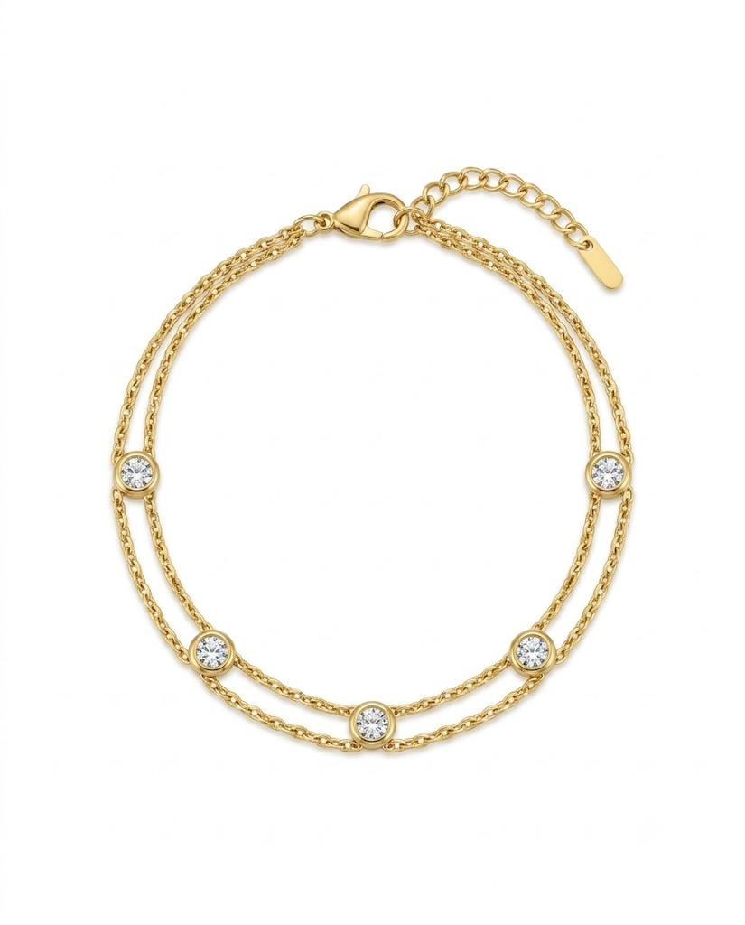 Double-Chain Bezel Crystal Bracelet